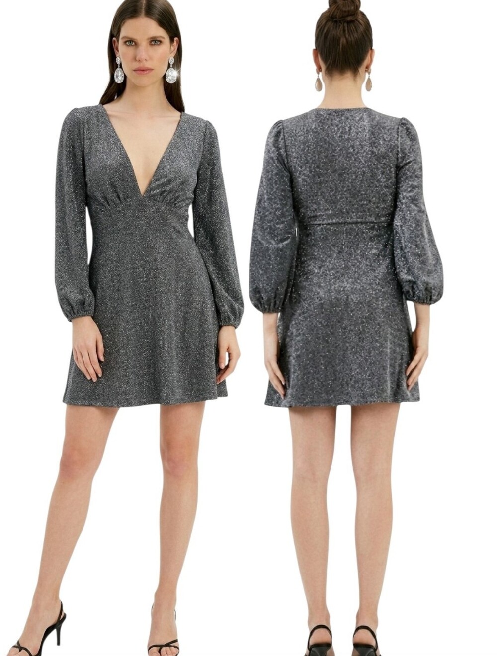 BARDOT "Marlena" Silver Shimmer Babydoll Cocktaol Dress - Size 10
